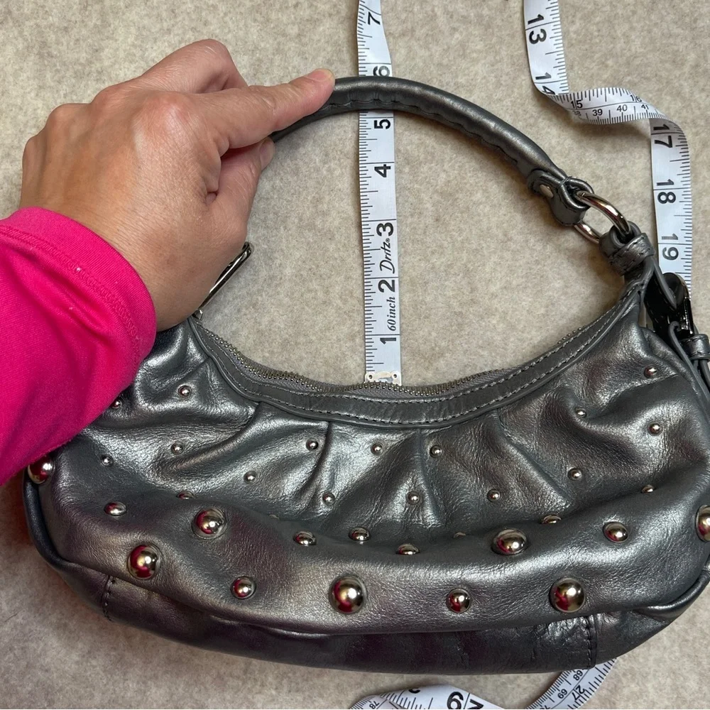 Badgley Mischka Gray Silver Studded Crescent Small Hobo Bag Purse